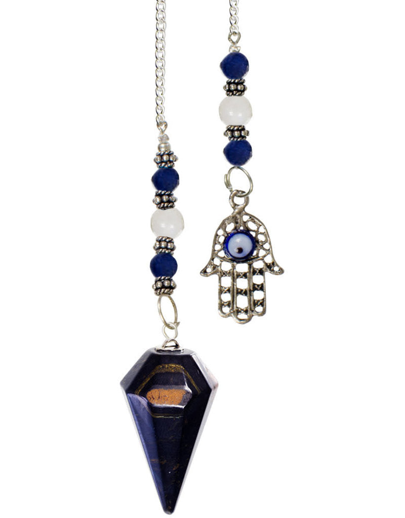 Blue Tigers Eye with Hamsa Evil Eye Pendulum
