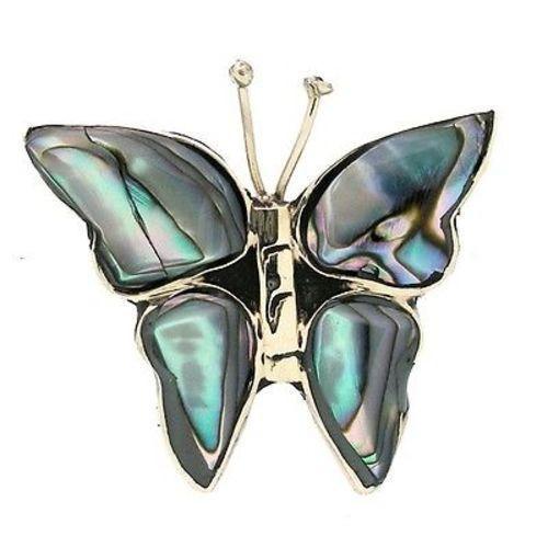 Abalone Butterfly Pin , Silver