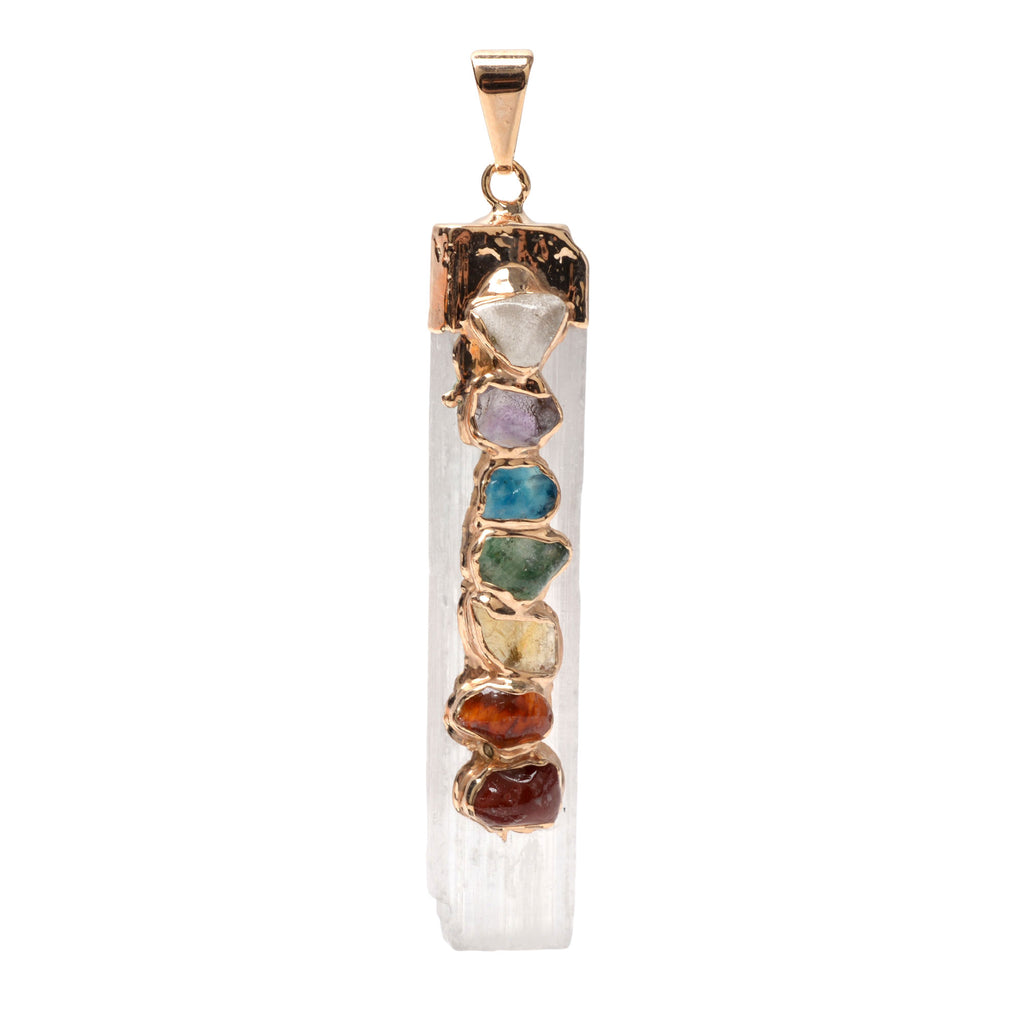 Selenite Pendant with 7 stones corresponding to the 7 chakras