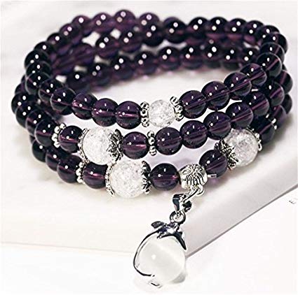 Amethyst, Clear Quartz & Opalite Dolphin Mala