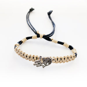 Open image in slideshow, Cotton Silver Hamsa Bracelet
