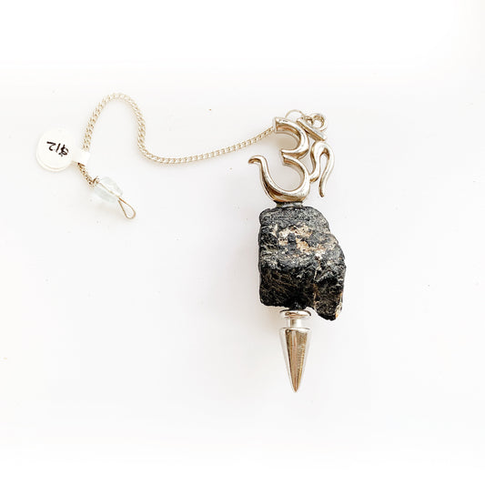 Rough Black Tourmaline Om Pendulum