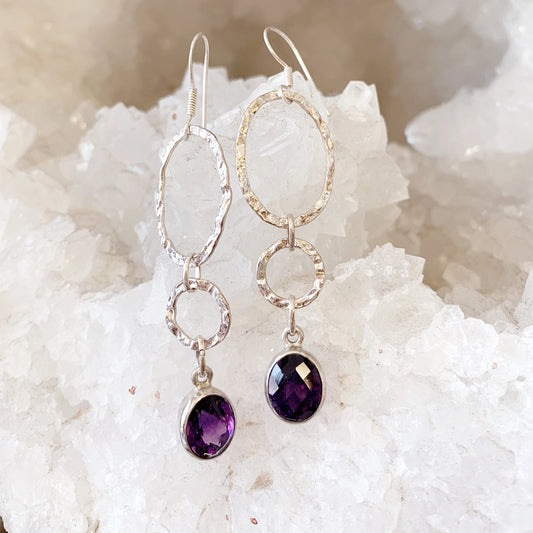 Amethyst Hammered Silver Earrings by Yasha