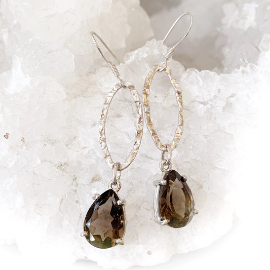Smoky Quartz Silver Drops Earrings by Yasha