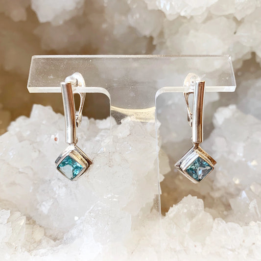 Blue Topaz Silver Bar Earrings by Yasha