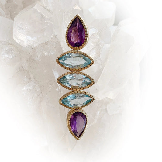 Blue Topaz and Amethyst Stacked Pendant by Yasha