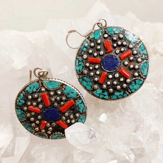 Turquoise Silver Circle Earrings