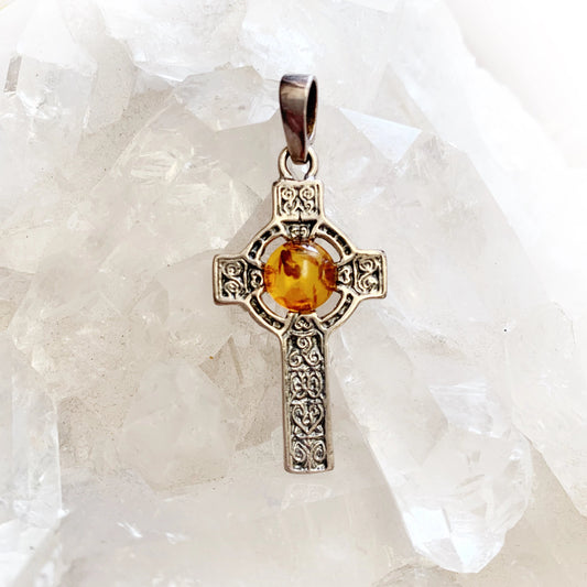 Amber Celtic Cross Pendant