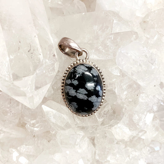 Black Snowflake Obsidian Sterling Silver Pendant