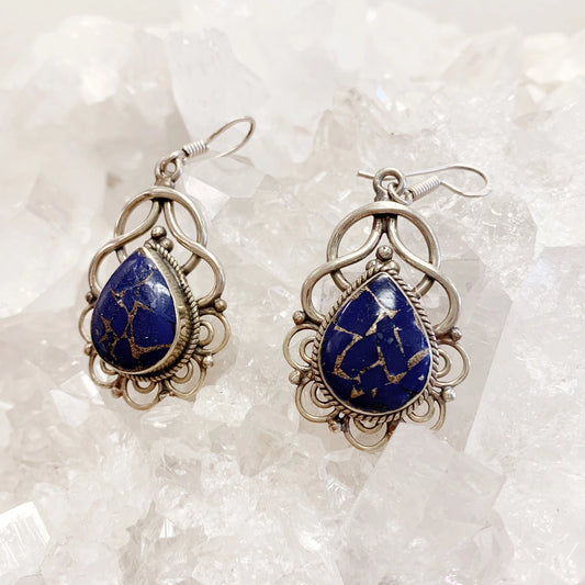Synthetic Lapis Lazuli Silver Earrings