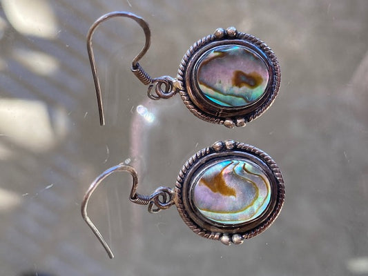 Abalone Embellished  Sterling Silver Oval Earrings
