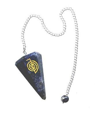 Sodalite Engraved Cho-Ku-Rei Hexagonal Pendulum