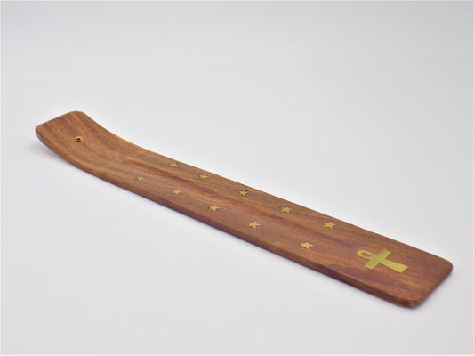 Wood with Brass Design Incense Holder with engraved Elephant or Cross