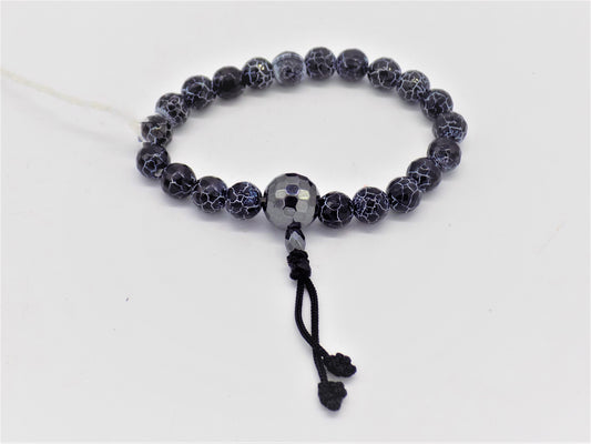 Sardonyx Faceted Cracked Black Agate Adjustable Bead Mala Bracelet