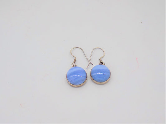 Agate Blue Lace Round Earrings #B