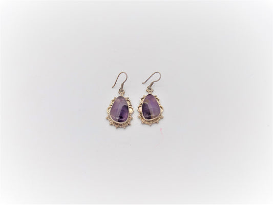 Amethyst: Natural Shape Silver Embellished Earrings #B