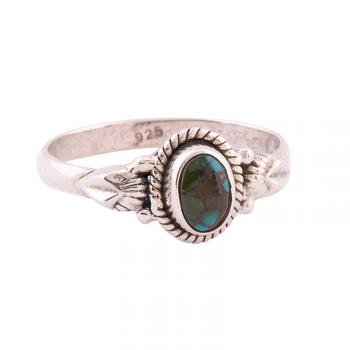 A sterling silver ring with a genuine turquoise gemstone that has a beautiful leaf engraving on both sides of the stone.  Size 8 only