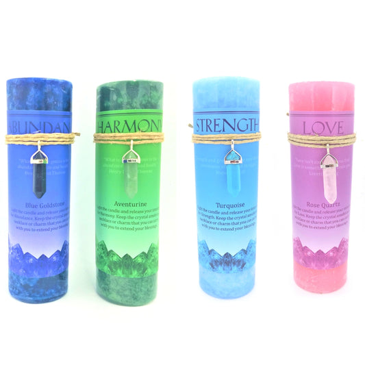 Candle with genuine crystal point necklace