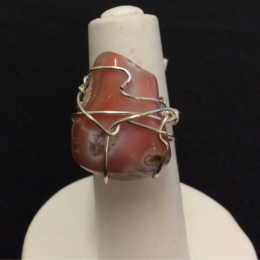 Wire Wrap Ring: Crazy Lace Agate, Pink