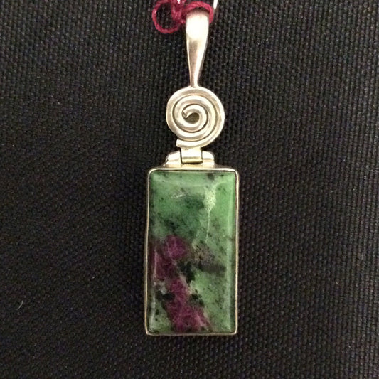 Ruby In Zoisite: Rectangle Swirl Pendant #C