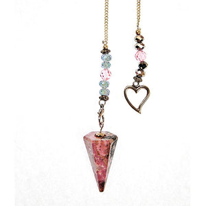 Open image in slideshow, Hexagonal Crystal Pendulum with Gems and Charms

